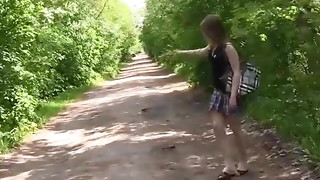 Inexperienced teen female in college uniform group penetrated