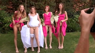 Bride and bridesmaids flash their vags