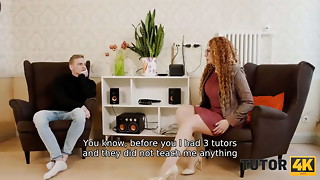TUTOR4K. Impudent fellow turns English lesson into orgy with mature professor