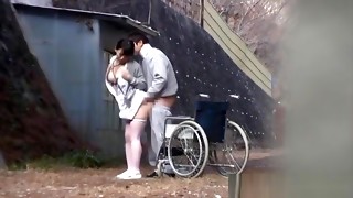 Nasty Chinese nurse fellates hard-on in front of a spycam