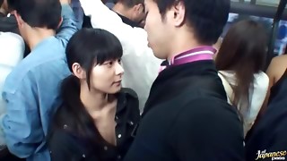 Nasty Teenager AV Dame On The Bus Jacks Her Bf Until He Blows a load