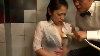 Chinese ginormous bra-stuffers maid plowed rock-hard at work