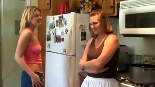 Youthful girl-on-girl coaxes a cougar to have fucky-fucky