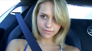 Incredible ash-blonde milking in the car