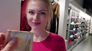 Huge-boobed first-timer takes cash for man rod in her lil' coochie