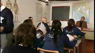 Class completes and a college girl takes meatpipe