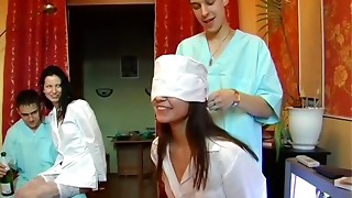 Crazy nurse is getting balled by trio patients