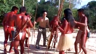 Super-naughty Asian woman gets humped by a tribe in jungles