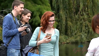 Ginger-haired European college girl