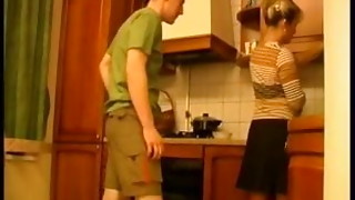 Aged Russian gal boinked by teenage in the kitchen