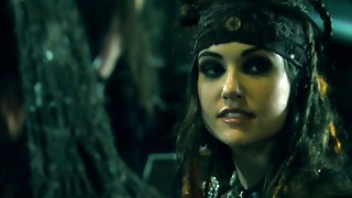 2 molten pirate chicks perform horny things to a boy in the sofa