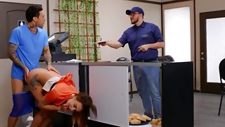 Barman senses so alive eyeing fat baps and ravaging their possessor