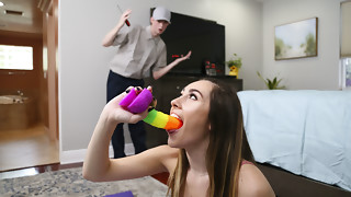 Dark-haired minx takes excellent care of Jimmy's man sausage