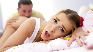 Long-haired student Alexis Crystal satiates her bf in sofa