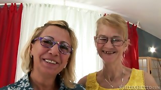 Ash-blonde grandmothers Milli and Beata finger and fucktoy each other's smoothly-shaven honeypots