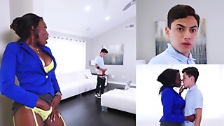 BANGBROS - Dark-hued Stepmom Osa Adorable Catches Juan El Caballo Loco Jerking His Milky Willy