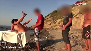 MyDirtyHobby - 5 dudes take turns on splendid Mummy at the beach