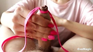 Restrain bondage Corded Salami AND Scrotum - Female dominance EDGING Hand job