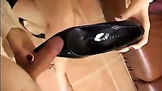 Cum in high heels shoe