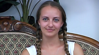 First time naked in front of the camera and the pussy is already smacking