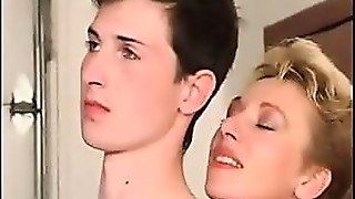 Hot short haired mature with young boy