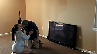 Big ass Latina cheats on her husband with the satellite TV tech.