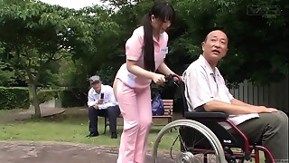 Subtitled extraordinary Chinese half naked caregiver outdoors