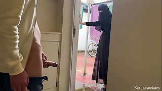 Public Masturbation. Muslim pregnant neighbor girl in hijab caught me jerking off and flashing my dick and helped me cum