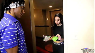 18yo Arab teen cleaning hotel room gets talked out of her pants and fucked by Shimmy Cash