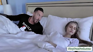 StepFamFuck.com - A brunette teen wants to have sex and so her stepdad gives desires.She gets naked and facesits him.Then the guy licks and fucks his teen stepdaughter.