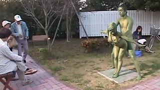 Costume play Porn: Public Painted Statue Penetrate part 2